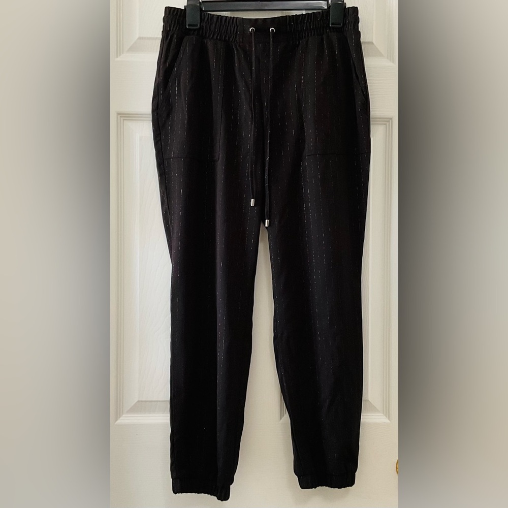 Nine West Black Jogger Trousers with Subtle Pinstripe